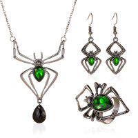 WHC Jewelry ชุดเครื่องประดับแมงมุมเพทายสีเขียววินเทจสำหรับผู้หญิงอุปกรณ์งานปาร์ตี้ฮาโลวีน