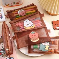 KDD 1Pcs Mesh Transparent Pencil Case Cute Portable Pencils Bag Back To School Supplies Estuches Escolares Papeleria Pens Pouch Pencil Cases Boxes