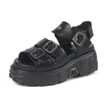 U-DOUBLE 2023 Women’s Sandals Platform Punk Style Summer Ladies Shoes Genuine Leather Clip Toe Roman High Heel Slippers
