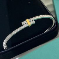 2023 New Trend Fashion Brand Pure 925 Sterling Silver Womens Luxury Jewelry Bracelet Geometric Zircon Dual Color Cross Gift