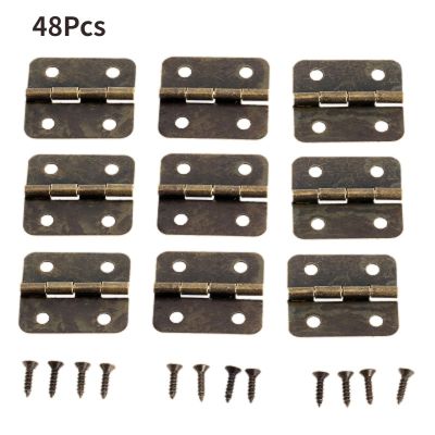 48 Buah Konektor Engsel Mini Kuningan Antik untuk Kerajinan Laci Kabinet Kotak Kayu Kotak Hadiah Perhiasan dengan Sekrup Dudukan 19X16Mm