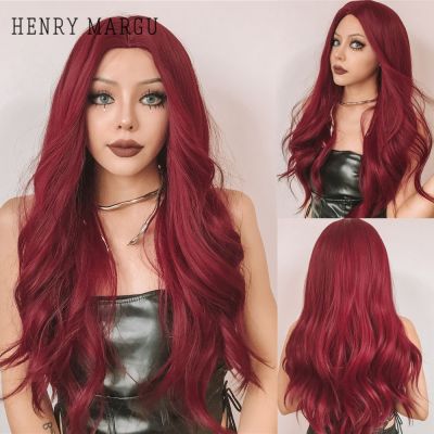 HENRY MARGU ยาววิกผมสังเคราะห์สีแดงเข้มสีน้ำตาลถึงสีแดง Ombre วิกผมธรรมชาติสำหรับผู้หญิงวิกผมคริสต์มาส Cosplaysalon ทนความร้อน