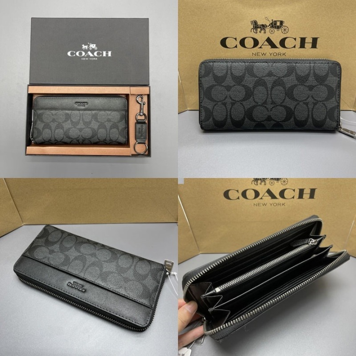 top-100-original-coach-new-mens-wallet-purse-long-wallet-zip-wallet-card-wallet-clutch-fold-over-wallet-with-keychain-mens-business-leisure-long-zipper-wallet-handbag