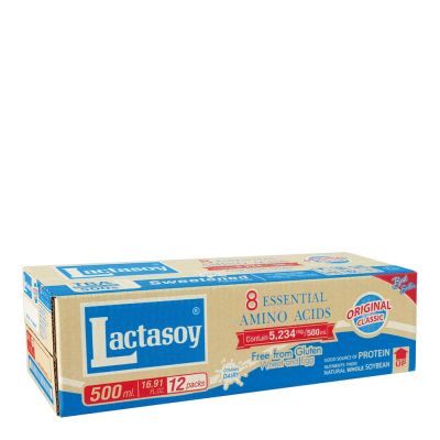 สินค้ามาใหม่! แลคตาซอย นมถั่วเหลือง ยูเอชที รสหวาน 500 มล. แพ็ค 12 กล่อง Lactasoy Soy Milk UHT Original Sweet 500 ml X12 Boxes ล็อตใหม่มาล่าสุด สินค้าสด มีเก็บเงินปลายทาง