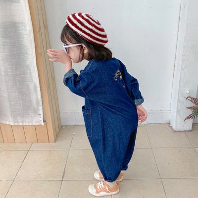 （Good baby store） Children Clothing Jumpsuit 2020 Autumn New Boys Girls Casual Letter Tooling Denim Baby Kids Clothes Japanes  amp; Korean