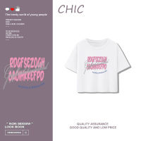 เสื้อสั้นหลวม CHIC  ผ้าฝ้ายแท้ เสื้อยืดแขนสั้นพิมพ์ลายตัวอักษรสวย สบาย ๆ A0769