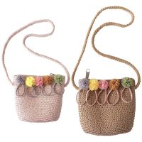 2x Girls Shoulder Bag Straw Rattan Weave Crossbody Bag for Baby Girls Best(Pink&amp;Khaki)