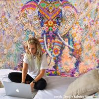 Colorful Pearl Elephant Tapestry 3D Mosaic Style Hippie Boho Wall Tapestries Mandala Fabric  Mat Living Room Decor