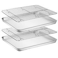 2Pcs/Set Stainless Steel Baking Tray Removable Cake Grid Cooling Rack Kitchen Non-stick Pizza Barbecue Shelf Bakeware Suit Tools