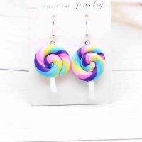 ประมาณ25*30มม. ต่างหูสำหรับสาวผู้หญิง Polymer Clay Handmade จำลอง Rainbow Lollipop Drop ต่างหูของขวัญตลก