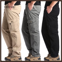 UAYESOK-Mens Casual Pants Summer Thin Cotton Drawstring Sports Trousers Loose Straight Long Pants