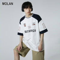 MOLAN เสื้อยืดคอกลมแฟชั่นเสื้อยืดแขนสั้นผู้ชาย,เสื้อยืดแขนสั้นสไตล์อเมริกันสำหรับวัยรุ่นเสื้อลำลองหล่อแขนสั้นทรงหลวม