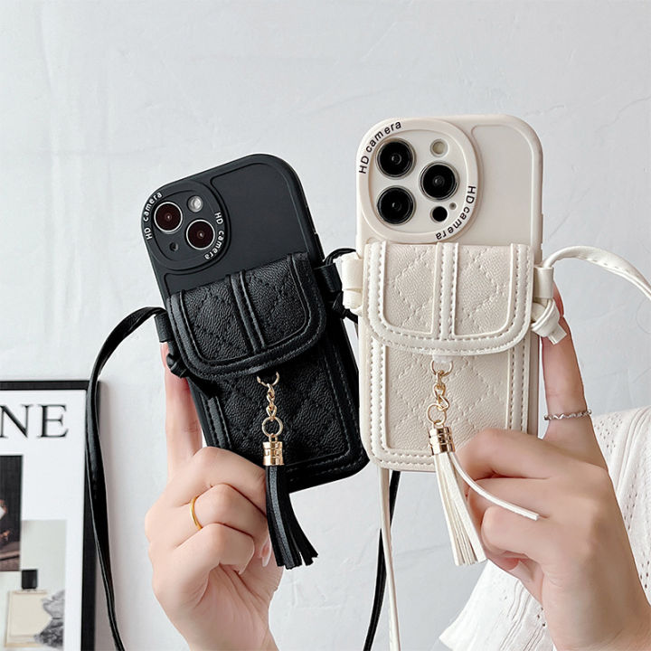 กระเป๋าสตางค์พู่กันสำหรับ-iphone14promax-luxury-card-case-case-สำหรับ-iphone13-black-leather-case-สำหรับ-iphone12promax-premium-sense-card-case-สำหรับ-iphone11