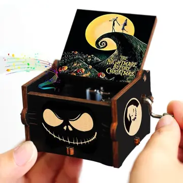 Nightmare Before Christmas Engraved Wooden Music Box Hand Crank Musical  Boxes