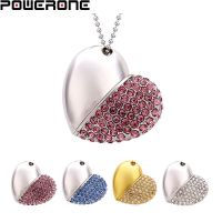 POWERONE Crystal Heart Model USB Flash Drives 64GB Free Chain Pendrive 32GB Necklace Gifts USB 2.0 Memory Stick 16GB U disk 8GB