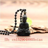 ZZOOI Natural Black Green Chinese Jade Buddha Pendant Beads Necklace Charm Jewelry Fashion Accessories Carved Amulet Gifts for Men Her