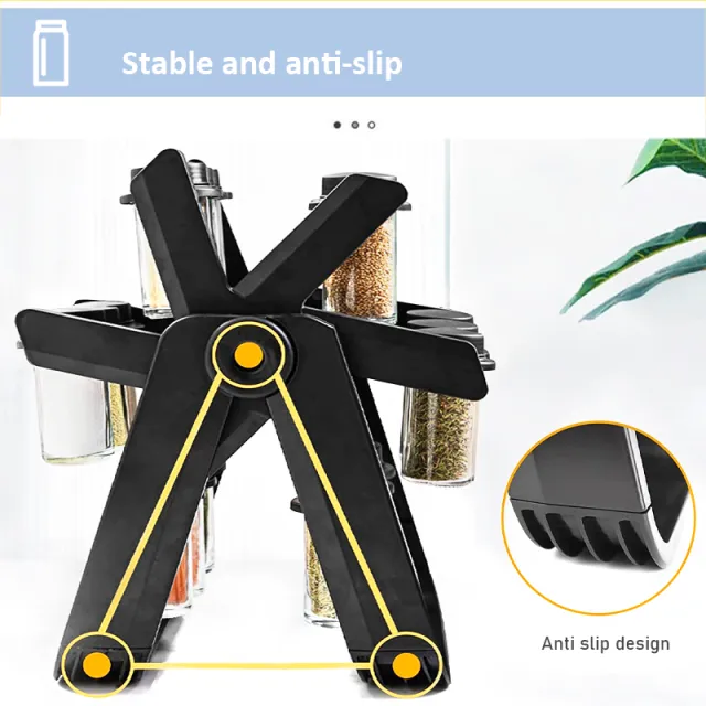 18 IN 1 Rotating Spice Tower Rack Glass Bottle Organiser Salt Storage Jar Condiment Canister Kitchen Tools