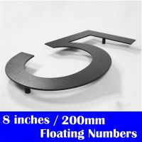 200mm Stainless Steel Floating House Numbers Outdoor Street Address Sign Plates 8” Big Black Door Numbers For Yard Mailbox 0 - 9