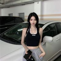 Genuine Uniqlo High-end Designed hot girl halterneck camisole womens Korean style summer black short navel-baring sports top for inner and outer wear