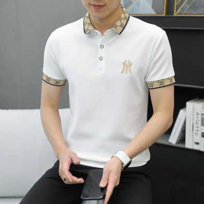เสื้อยืดแขนสั้นผู้ชาย,เสื้อยืดคอโปโลฉบับภาษาเกาหลีเสื้อยืดเบสิกครึ่งแขนวัยรุ่น