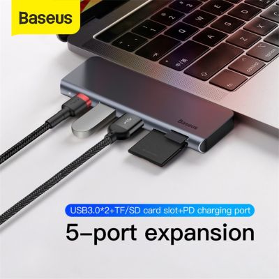 Baseus Smart 5 In 1คอมพิวเตอร์ Type-C HUB 3.0 USB ชาร์จและถ่ายโอนข้อมูลพอร์ต SD TF Card สำหรับ Pro USB C HUB Adapter สำหรับ Xiaomi Samsung Notebook Accessories826
