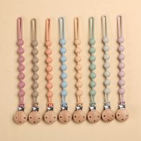 Beech Wood Chew Bead Pacifier Clips Dummy Chain Holder Newborn Soother Chains Nipple Holder For Babies Teething Toy Baby Chew Clips Pins Tacks