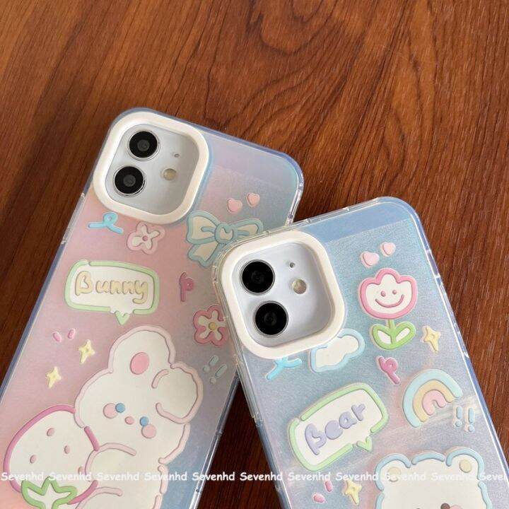 เคสโทรศัพท์มือถือแบบนิ่ม-ลายหมีเลเซอร์ออโรร่า-สําหรับ-iphone-14-13-12-xs-xr-x-7-8