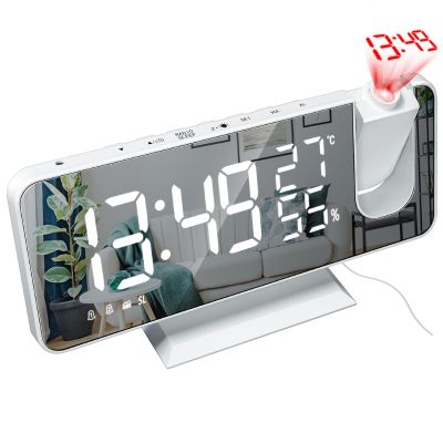 ดิจิตอลโปรเจคเตอร์นาฬิกาปลุก LED อิเล็กทรอนิกส์ตารางเลื่อนแสงไฟอุณหภูมิความชื้นนาฬิกาสำหรับเวลาฉาย FM Ra