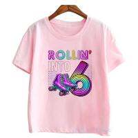 RollinInto เสื้อยืดเสื้อผ้าพิมพ์ลายเด็กผู้หญิง6/7/8/9โรลเลอร์สเก็ต10/11/12ของขวัญวันเกิดเสื้อยืดแฟชั่นใหม่สำหรับเด็ก