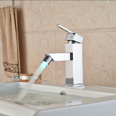 LED 3 Color Changing Bathroom Bidet Faucet Deck Mount Single Handle Brass Washbasin Mixer Tap Chrome Finish