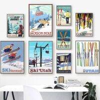 {KUT Department Store} กีฬาฤดูหนาวสกี Art โปสเตอร์ Vintage Travel ภาพวาดผ้าใบสกี Snow Mountain Wall Art ภาพสกีคลับ Room Home Decor