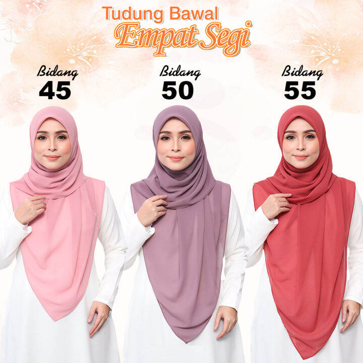 TUDUNG BAWAL SQUARE Heavy Chiffon Bidang 45, 50 & 55 | Lazada