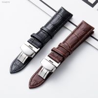 ☾► Business Casual Black Brown Genuine Calfskin Leather Watch band Strap Butterfly Buckle Crocodile Pattern Bracelet 18 20 22 24 mm