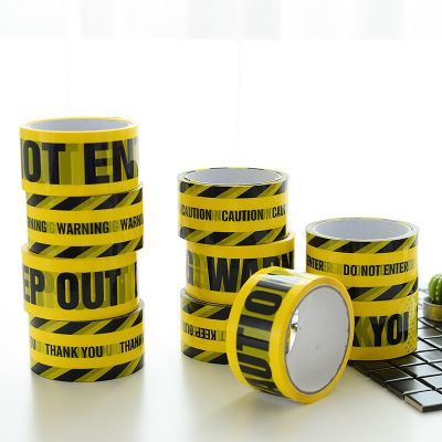 ☇ Black words yellow background color warning tape marking decoration roll 4.8cm wide and 25m long Construction adhesive tape