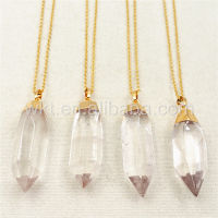 WT-N872 Fashion Clear Crystal Point Necklace Natural Point Crystal Pendant Healing Stone with gold strim stone Necklace Gift