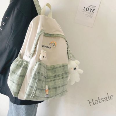 【hot sale】☾﹍ C16 ins Mori Series Fresh Schoolbag Female Students Korean Version Junior High School Plaid Simple Preppy Style Backpack