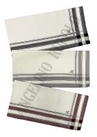 ANGELINO RUFOLO Handkerchief (ผ้าเช็ดหน้า) ผ้า 100% COTTON คุณภาพเยี่ยม ดีไซน์ Double Line สีขาว-ดำ/สีขาว-เทา/สีขาว-เลือดหมู