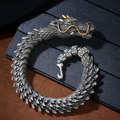 Mens Trendy Personality Domineering Retro Faucet Collection-level Smart Dragon Bracelet Handmade Three-dimensional Bracelet