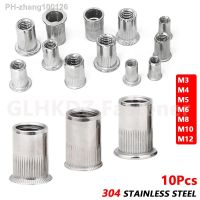 10X M3 M4 M5 M6 M8 M10 M12 Countersunk/Flat Knurled Head Threaded Rivet Nuts Blind Nutserts Insert Rivnut 304 A2 Stainless Steel