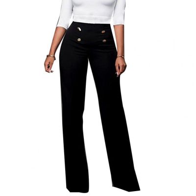 Show the flares of legs are long and chic women solid-colored wide leg pants of tall waist bell bottoms healthier loose slacks