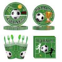 【JIU YU】♣℗  Talheres descartáveis de futebol para crianças tema de futebol placas de gol esportes menino One 1st Happy Birthday Party Decor 8 convidados