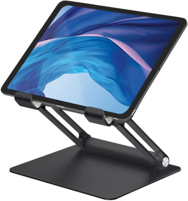 ALASHI Tablet Stand for Desk, Multi-Angle Adjustable Tablet Holder, Foldable Portable Ergonomic Design, Premium Metal Tablet Riser Compatible with 7 to 13.3 Inches Tablets, Black