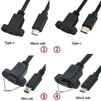 1ft Micro USB USB 2.0 Male Connector to Type-c USB 2.0 Female Extension Cable Pitch 17mm With screws Panel Mount Hole 0.3m Wires  Leads Adapters