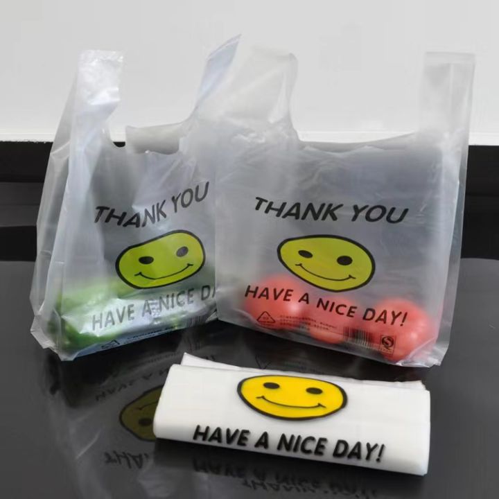 100pcs Supermarket Shopping Bag Transparent Bags Plastic Bags With Handle  Food Packaging