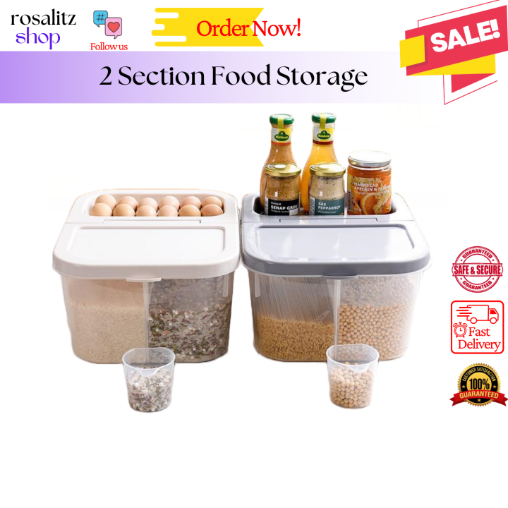 rosalitz 2 Section Food Storage & Dispenser | 2 grid 5 Kilos Container ...