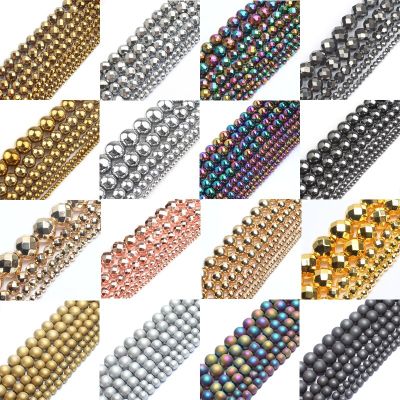 30 Style Natural Stone Bead Gold Rainbow Rose Gold Silver Color Hematite Round Beads For Jewellery Making Bracelet Necklace 15 Cables Converters