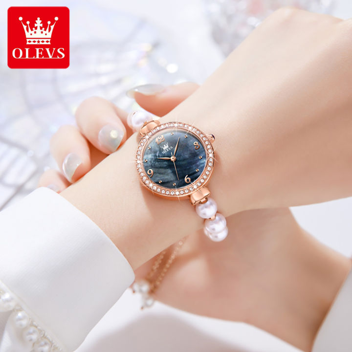 olevs-นาฬิกาสำหรับผู้หญิง2023ใหม่ต้นฉบับกันน้ำควอตซ์แฟชั่นเกรซไข่มุกสายเหล็กสแตนเลสหรูหราอุดมไปด้วย