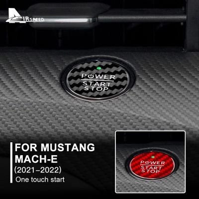 ஐ✗ Real Carbon Fiber Car Start Stop Engine Button Sticker Push Button Protective Cover For Ford Mustang Mach-E 2021 2022