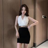 Womens fashion sleeveless short dress sexy v-neck Slim thin