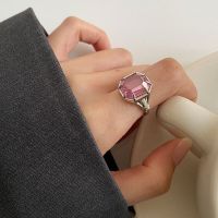 S925 Sterling Silver Ring Female Square Pink Zircon Ring Women Jewelry Wholesale